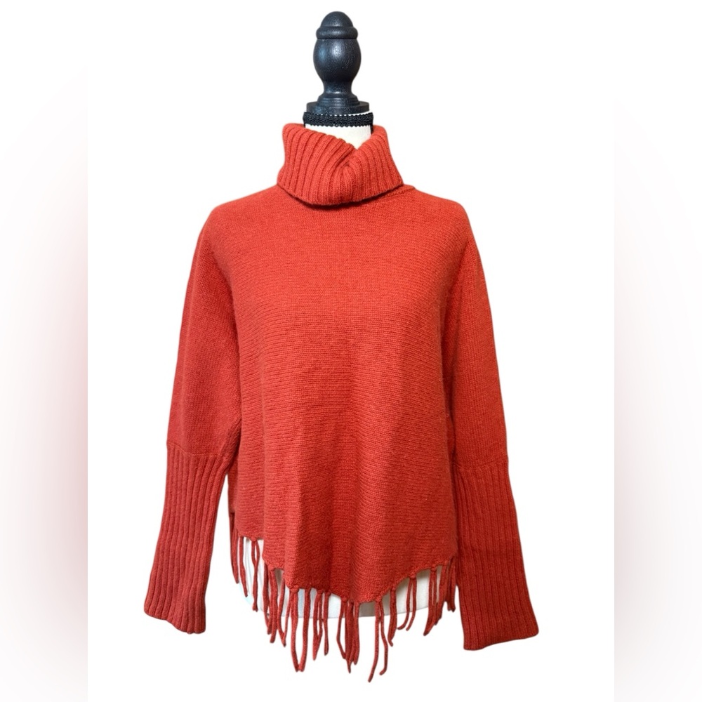Carroll Reed Turtleneck Sweater with Fringe in Burnt Orange